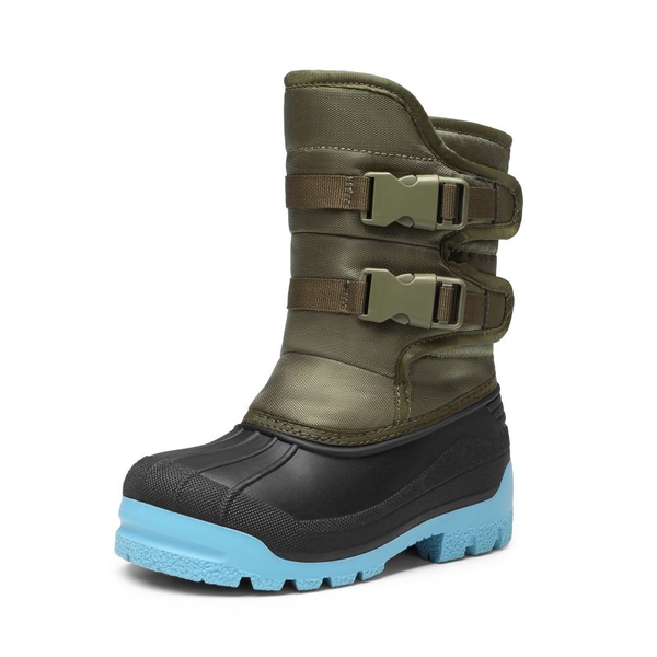 Boys' Hook-And-Loop Non-Slip Snow Boots - ARMY GREEN-LIGHT BLUE -  0